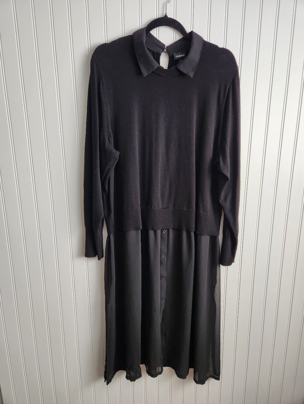 TORRID Black Academia Collared Long Sleeve Sweater Sheer Skirt Dress 3X